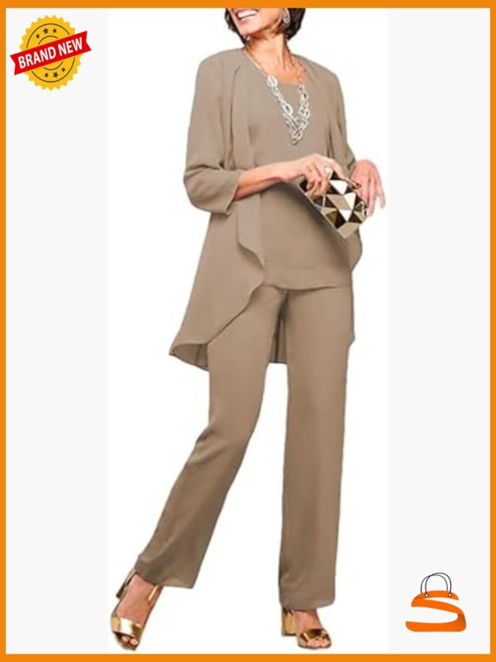 Chiffon Formal Pantsuit 3-Piece Set with Jacket Long Sleeve Floor Length